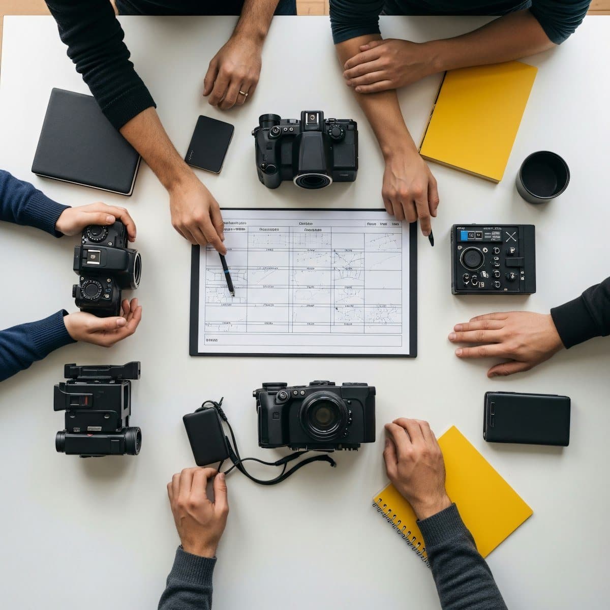 A team planning around a table