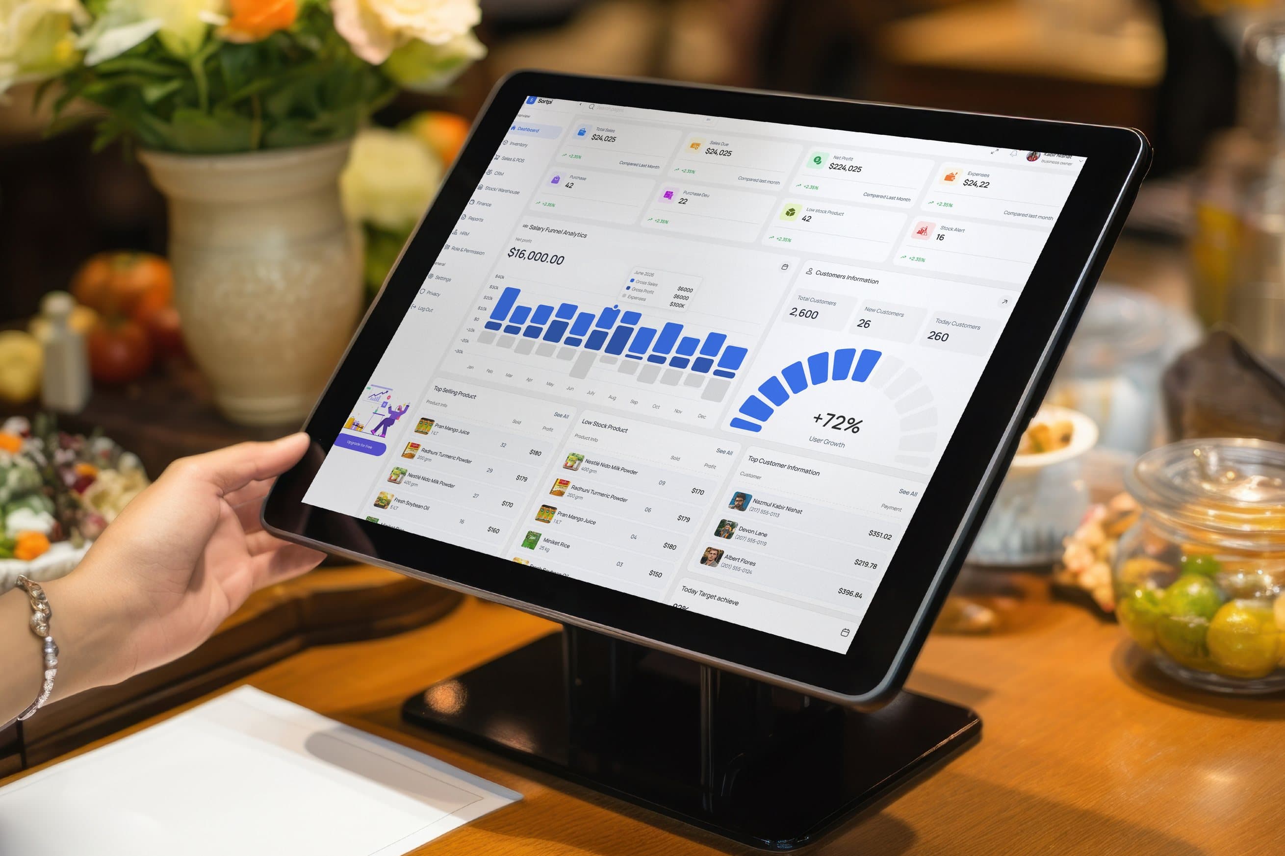 The SortPi dashboard on a tablet in a shop